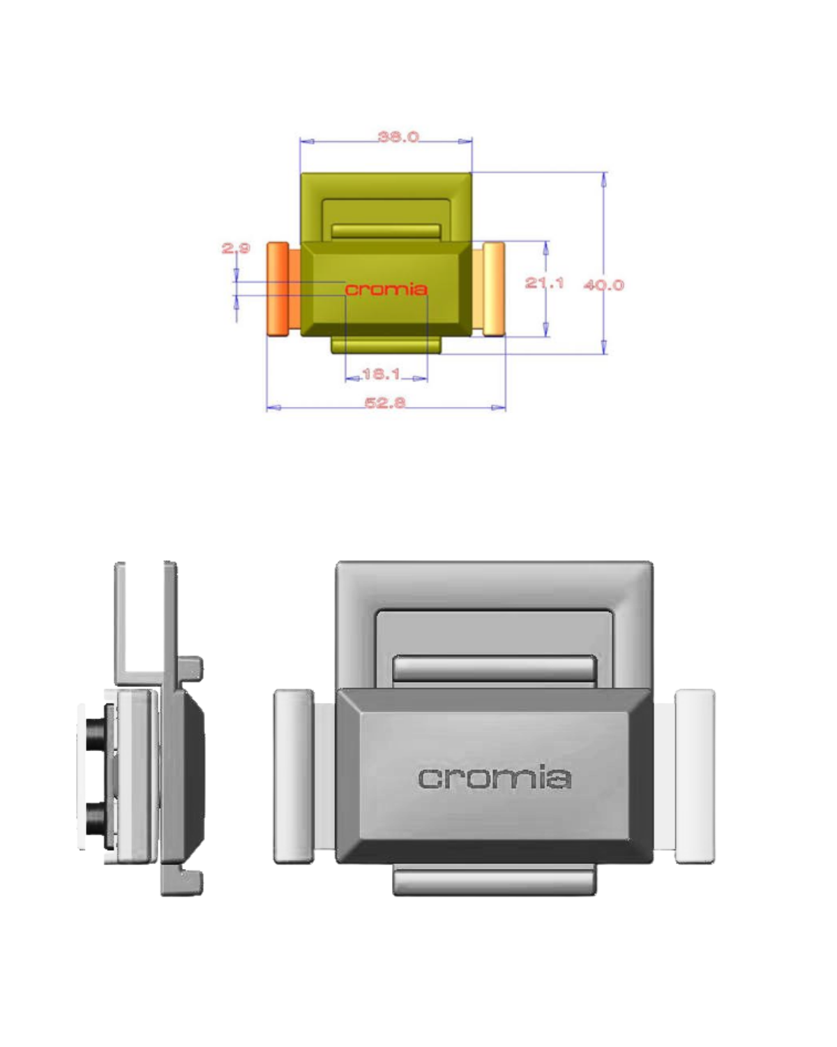 Square Gold Lock dimensioned CAD