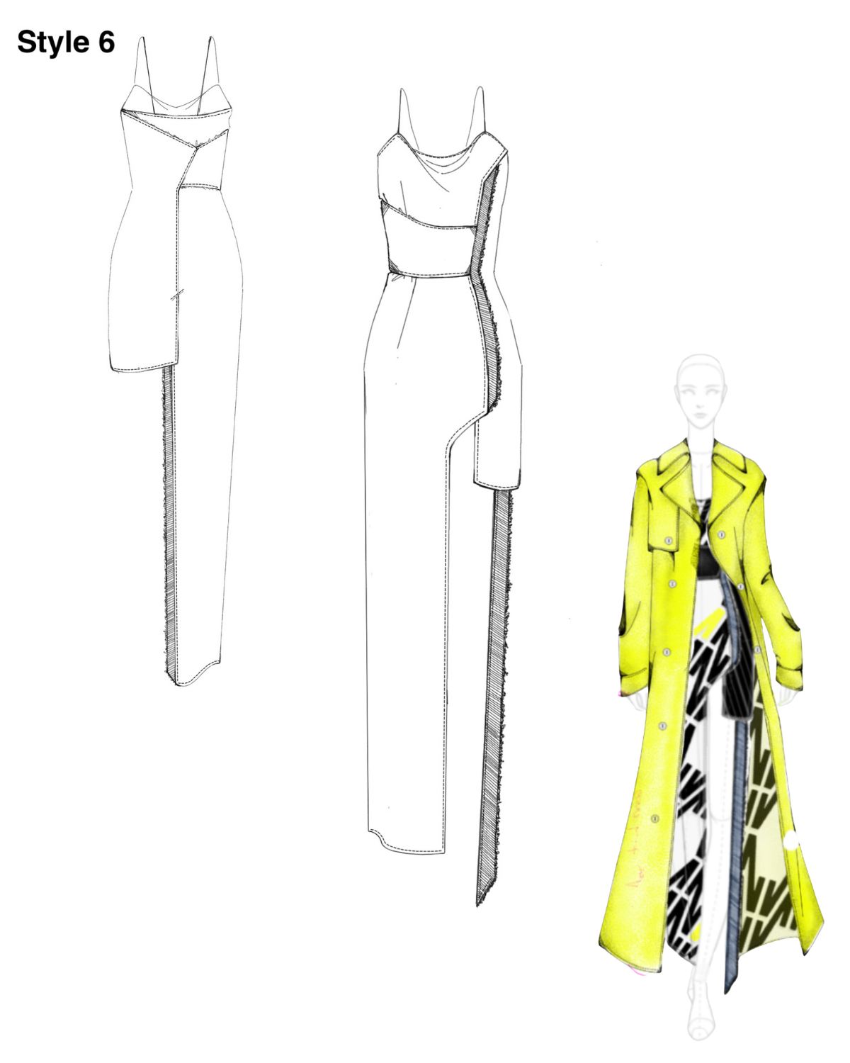 Volt Trench & Bias Monogram Dress Sketch